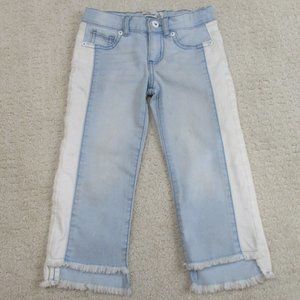 Jordache Jeans Girls 5 White Stripe Jewel Buttons High Low Distressed Stone Wash